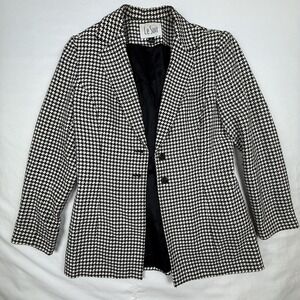 Le Suit Woman's Houndstooth Black And White Blazer Jacket Size 6 Casual Work